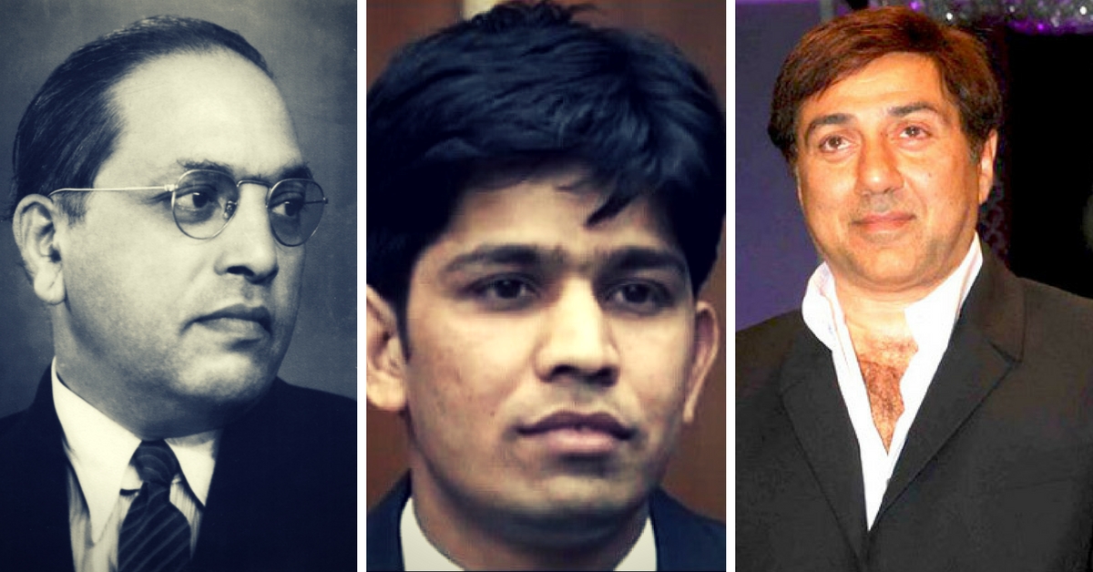 Inspired by BR Ambedkar (extreme left) and Sunny Deol (extreme right film), Manoj Kumar Rawat is now on the verge of becoming an IPS officer. (Source: Wikimedia Commons/Facebook)