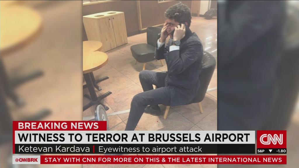 A television grab of Amit Motwani moments after the suicide blast.